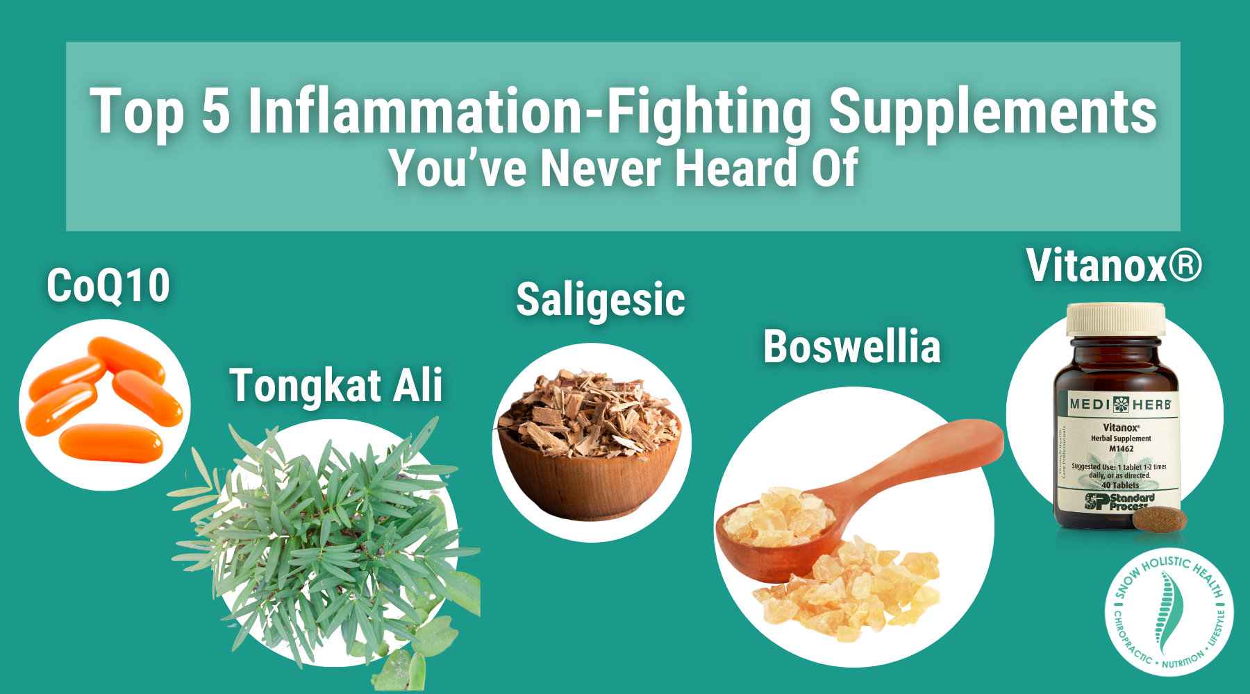 Top 5 inflammation-fighting supplements you've never heard of. coq10, tongkat ali, saligesic, boswellia, vitanox®