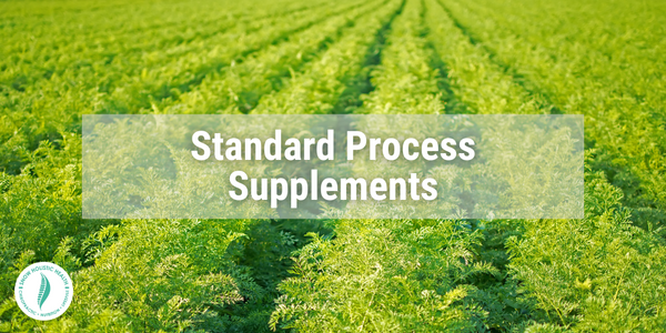 Standard Process Supplements over image of organic crops