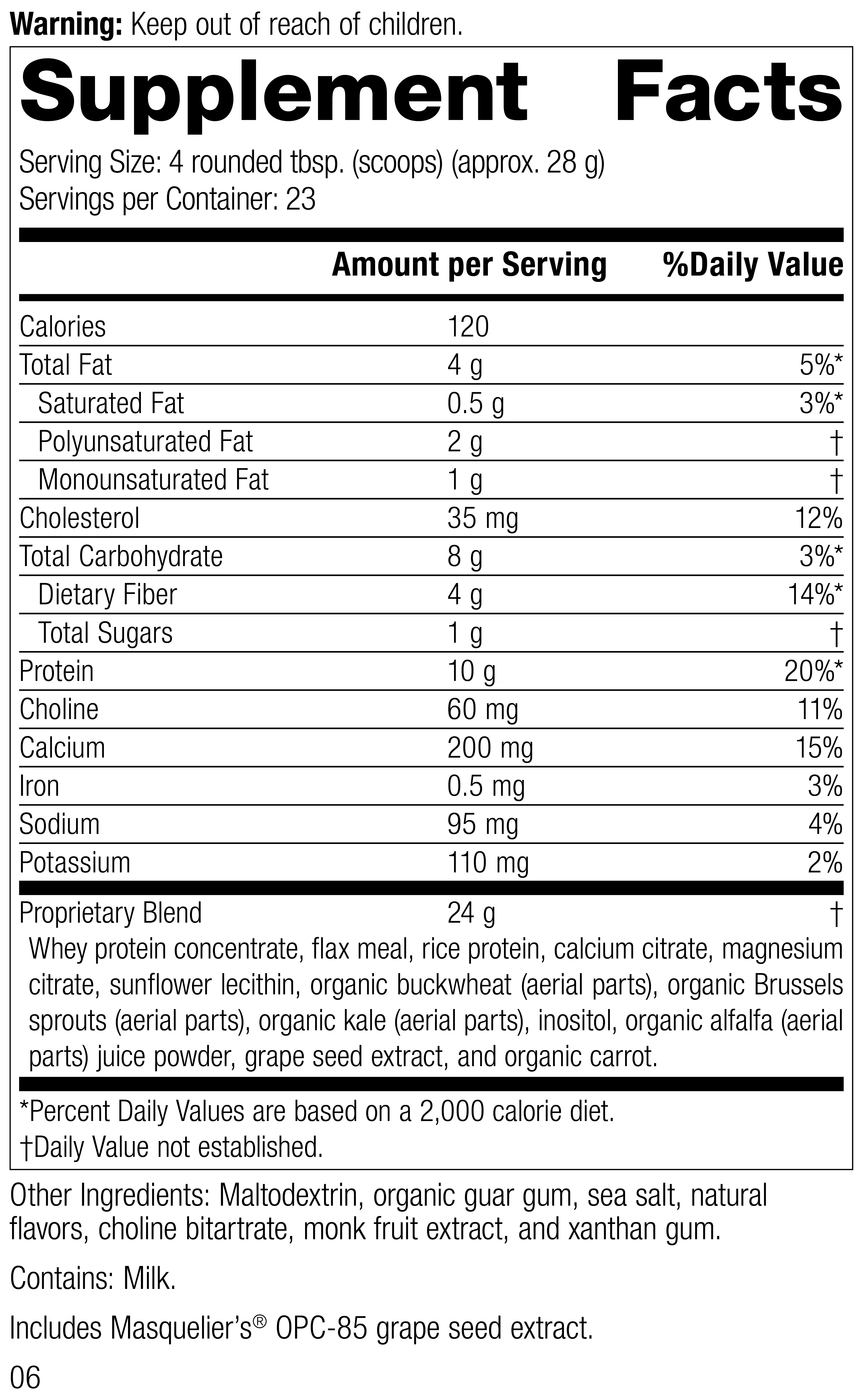 SP Complete® Vanilla, 23 oz., Supplement Facts