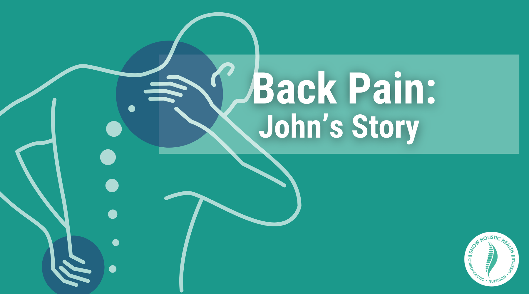 Image of cartoon man clutching painful back with caption: "Back Pain: John's Story"