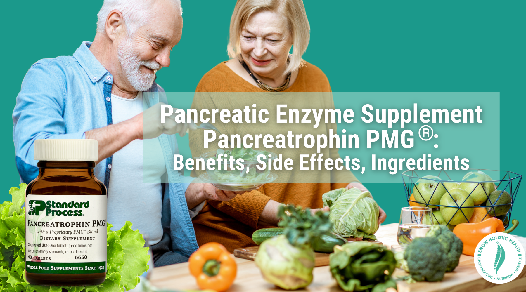 Image of an older couple cooking with caption "Pancreatic Enzyme Supplement Pancreatrophin PMG Benefits, Side Effects, Ingredients"