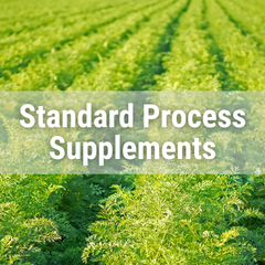 Standard Process Supplements over image of organic crops