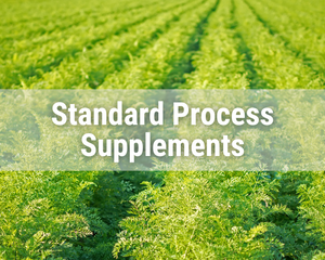 Standard Process Supplements over image of organic crops