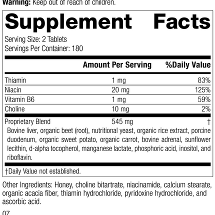 Cataplex® B-GF, 360 Tablets, Rev 04 Supplement Facts