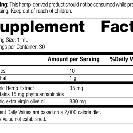 Hemp Oil Liquid 30 mL Rev 03 Supplement Facts