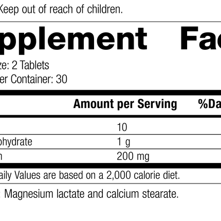Magnesium Lactate Rev 02 Supplement Facts
