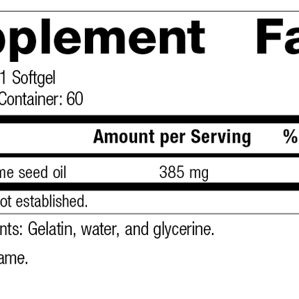 Sesame Seed Oil, 60 Softgels, Rev 07 Supplement Facts