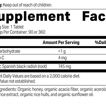 Spanish Black Radish,90 Tablets, Rev 04 Supplement Label