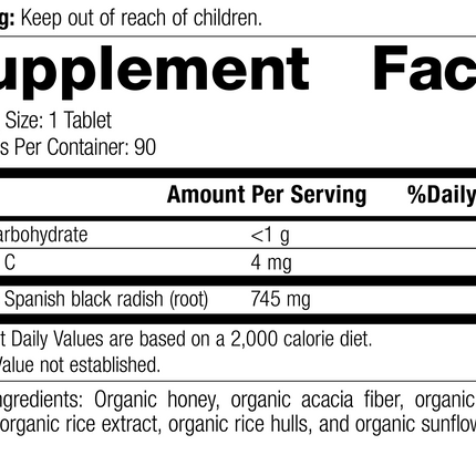 Spanish Black Radish,90 Tablets, Rev 01 Supplement Label