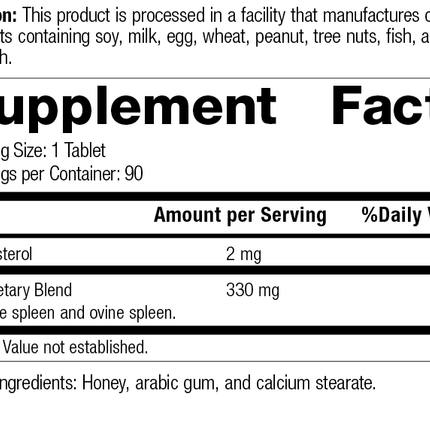 7600 Spleen Desiccated R13 Supplement Facts