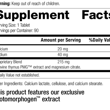 Thymus PMG®, 90 Tablets, Rev 15 Supplement Facts