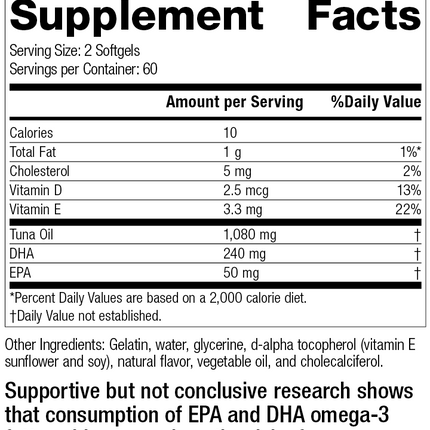 Tuna Omega-3 Chewable, 120 Softgels, Rev 12 Supplement Facts