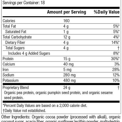 Veg-E Complete Pro™ Chocolate, 26 Ounces, Rev 07 Supplement Facts