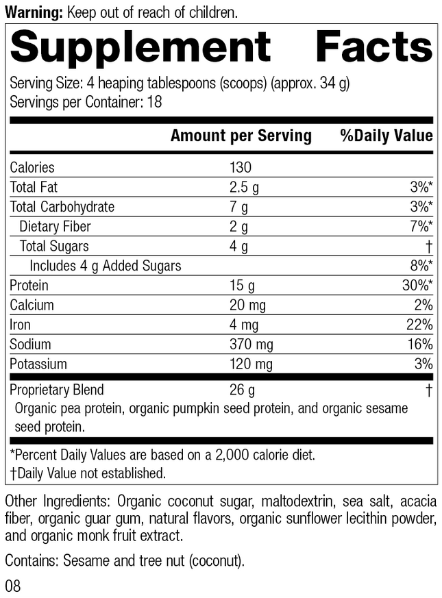 Veg-E Complete Pro™ Vanilla, 22 oz., Rev 03 Supplement Facts