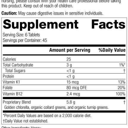 Nutrition label for Whole Food Folate