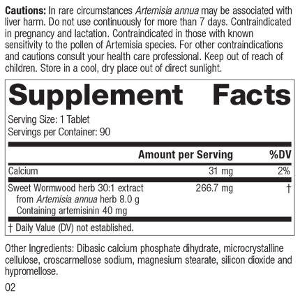 Artemisinin Forte Supplement Facts Label, Rev 01