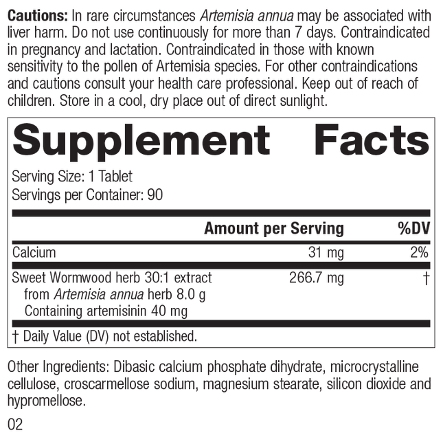 Artemisinin Forte Supplement Facts Label, Rev 01
