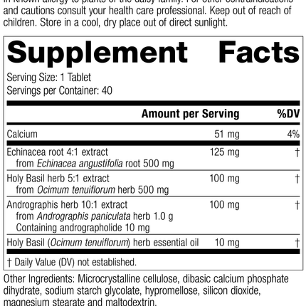 Andrographis Complex, 40 Tablets, Rev 09 Supplement Facts