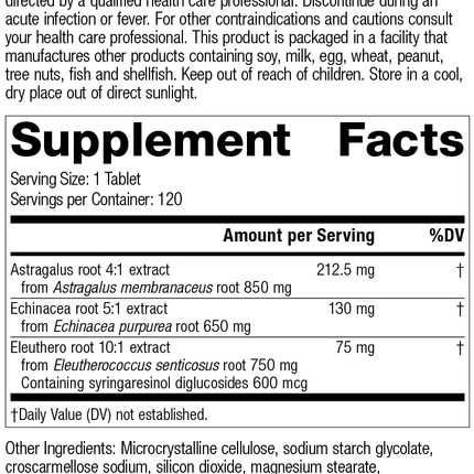 Astragalus Complex, 120 Tablets, Rev 02 Supplement Facts