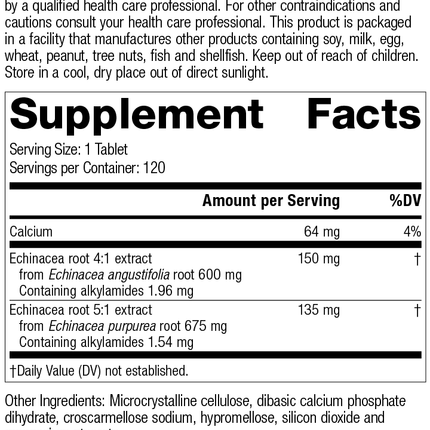 Echinacea Premium, 120 Tablets, Rev 09 Supplement Facts