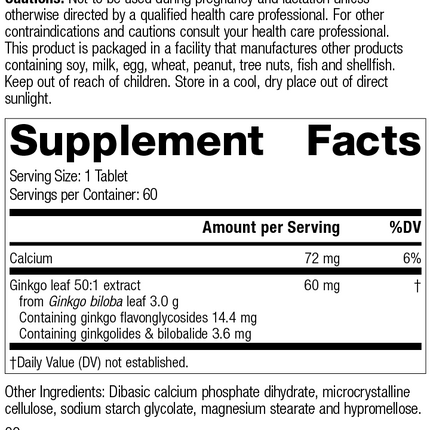 Ginkgo Forte, 60 Tablets, Rev 09 Supplement Facts