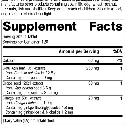 Gotu Kola Complex, 120 Tablets, Rev 02 Supplement Facts