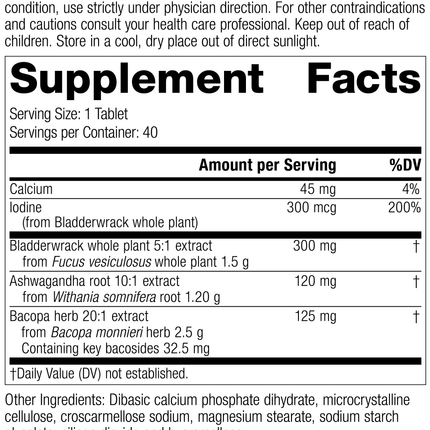 Thyroid Complex, 40 Tablets, Rev 12 Supplement Facts