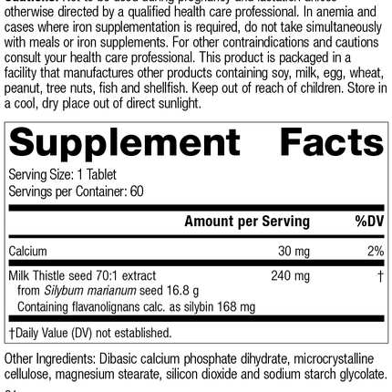 Milk Thistle Forte, 60 Tablets, Rev 01 Supplement Facts
