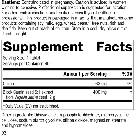 Black Cumin Seed Forte, 40 Tablets, Rev 03 Supplement Facts