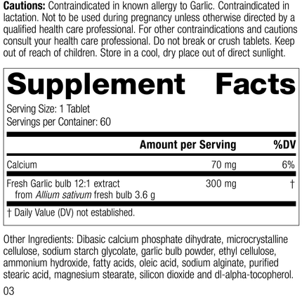 Garlic Forte, 60 Tablets, Rev 03 Supplement Facts