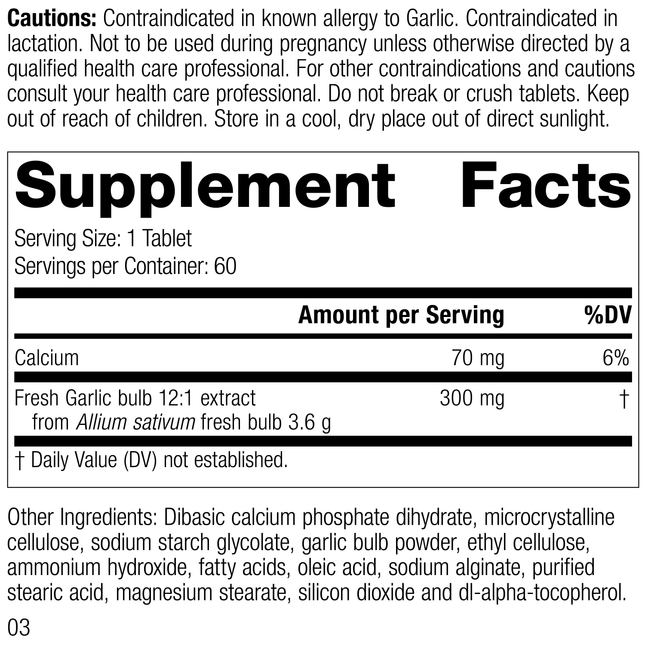 Garlic Forte, 60 Tablets, Rev 03 Supplement Facts