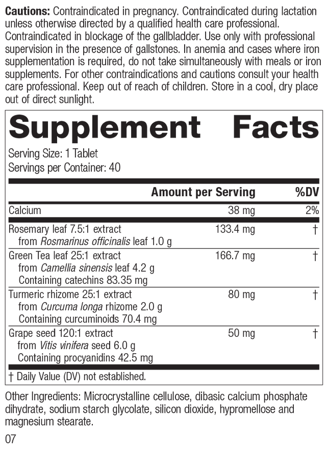 Vitanox®, 40 Tablets, Rev 06 Supplement Facts